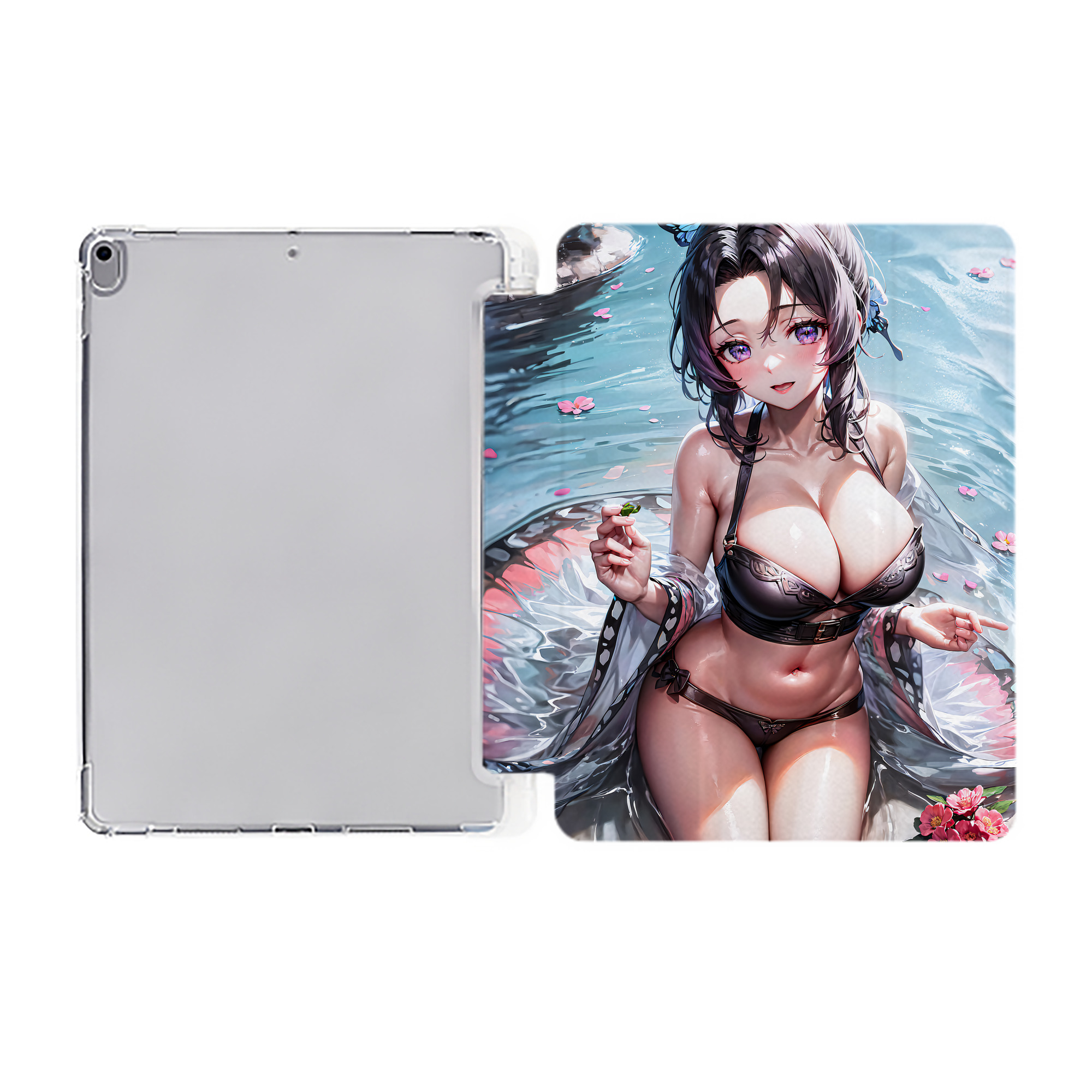 （画像用） 鬼滅の刃（きめつのやいば）蟲柱-胡蝶 しのぶ／こちょう しのぶ Kochou Shinobu IPad ケース ペン収納付き 三つ折りスタンド PUレザー×シリコン 対応機種9.5/10.5/10.9インチ